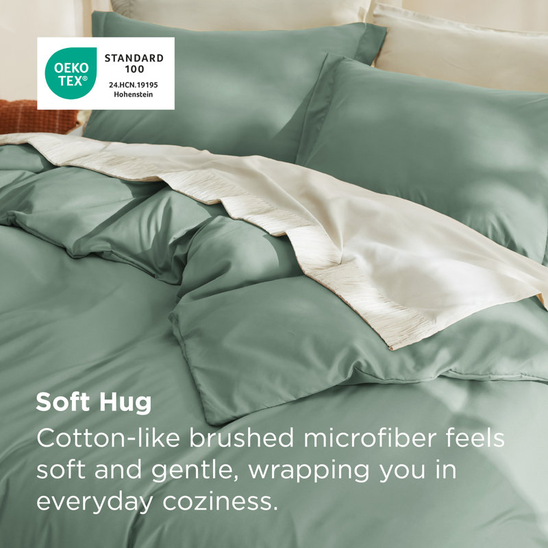 Bedsure Sage Green Duvet Cover Queen Size - Soft Double Brushed Bedding Set for Kids & Adults（Set of 3）, Sage Green