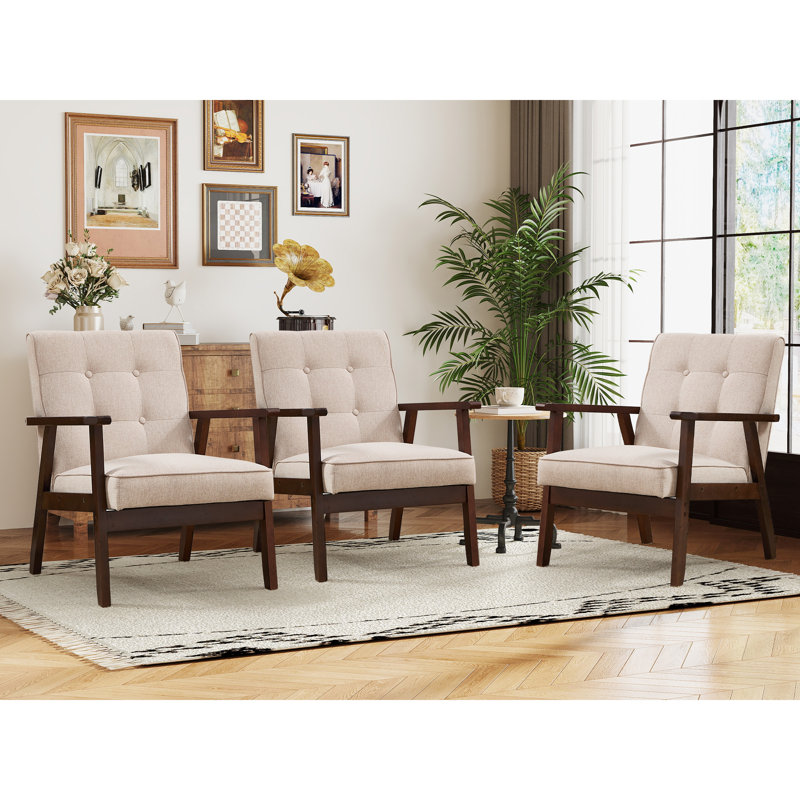 Chesterle 25''Wide Retro Upholstered Tufted Accent Chair With Solid Wood Legs, 	Beige Linen