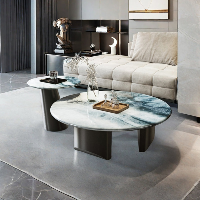 Table basse simple en pierre supercristalline, Bleu / coloré, H 15,7 po x L 35,4 po x l 35,4 po