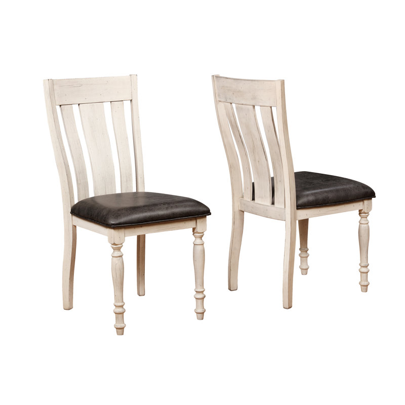 De 2 chaises de salle à manger arquées en chêne patiné - Chaise en bois franc massif avec dossier et détails complexes, aspect vieilli blanc