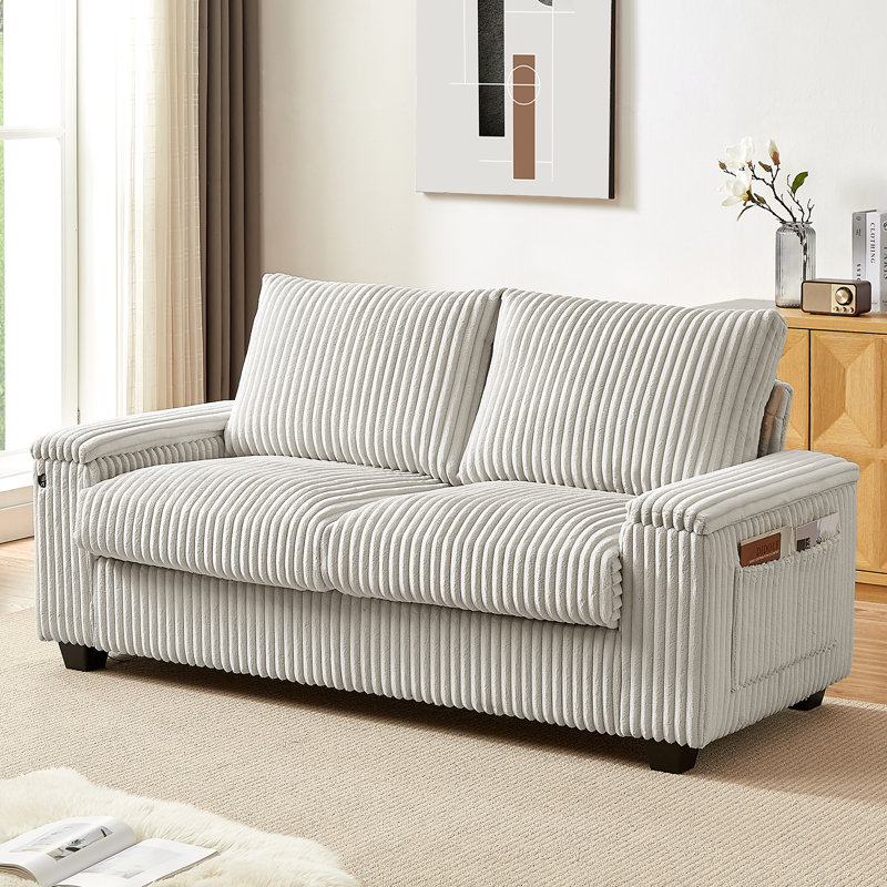71" Modern Style Upholstered LoveSeat Corduroy Sofa, White