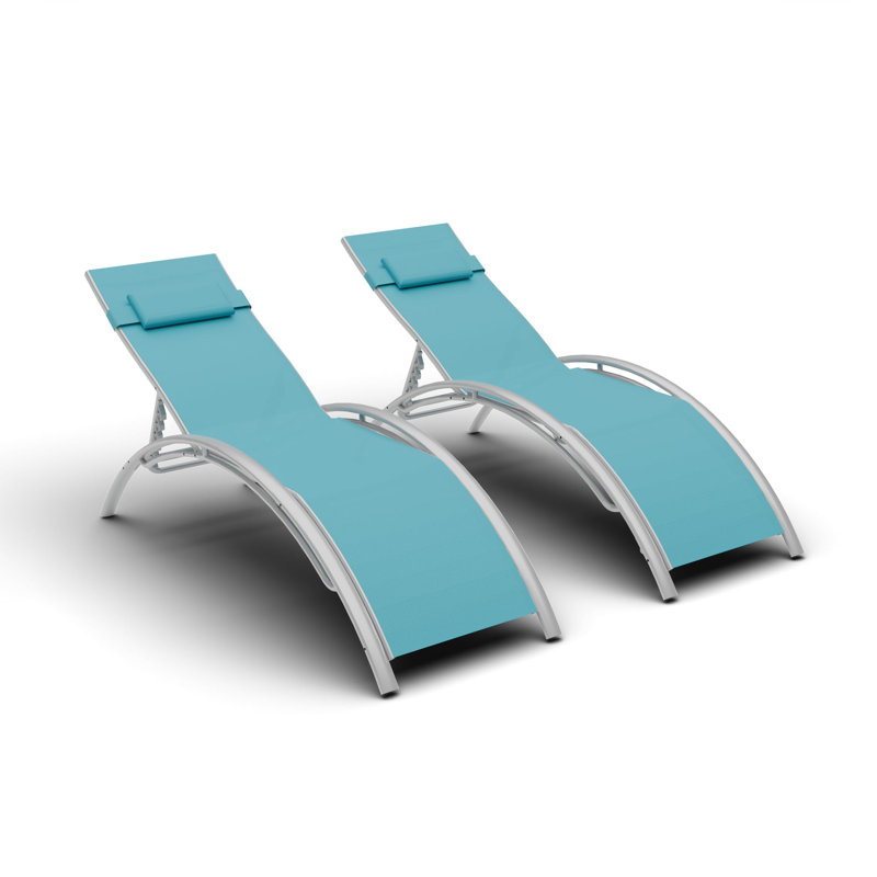 70 inch Blue Outdoor Chaise Lounge Chairs Set of 2 with 3-Position Backrest Aluminum Pool Chaise Lounges for Pool Garden Beach and Backyard - All-Weather Design