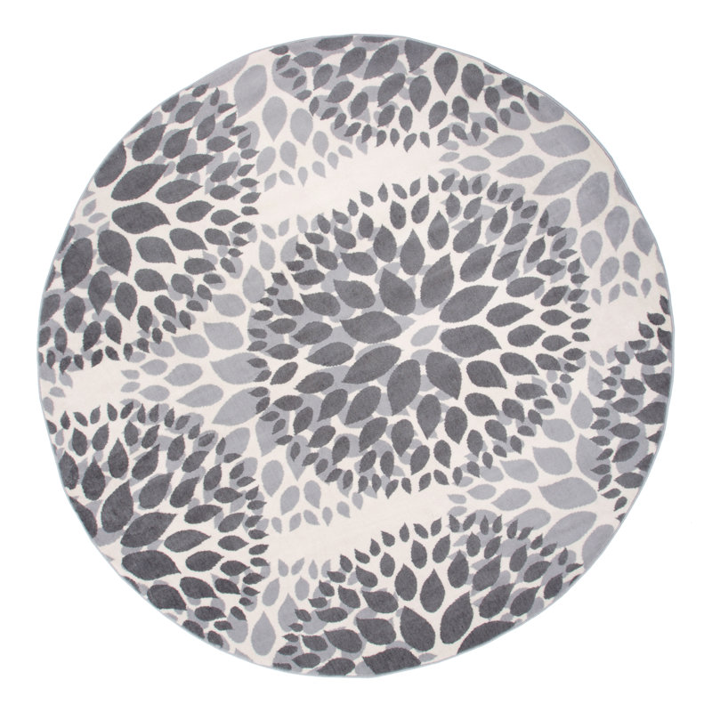 Tapis floral gris foncé et clair, Rond 6 pi 6 po