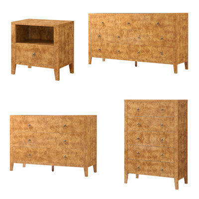 Ensemble de chambre à coucher 5 pièces avec commode et table de chevet ultrabrillantes