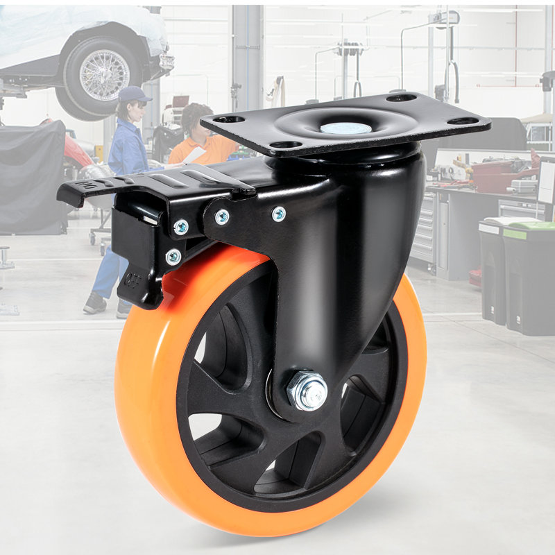 Heavy Duty 5-Inch Orange and Black PVC Swivel Plate Casters Set of 4