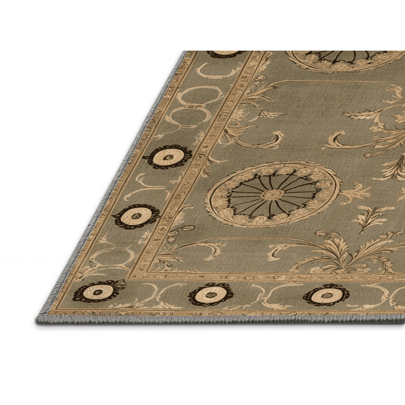 Tapis brun français lavable à la machine, Rond 8 pi