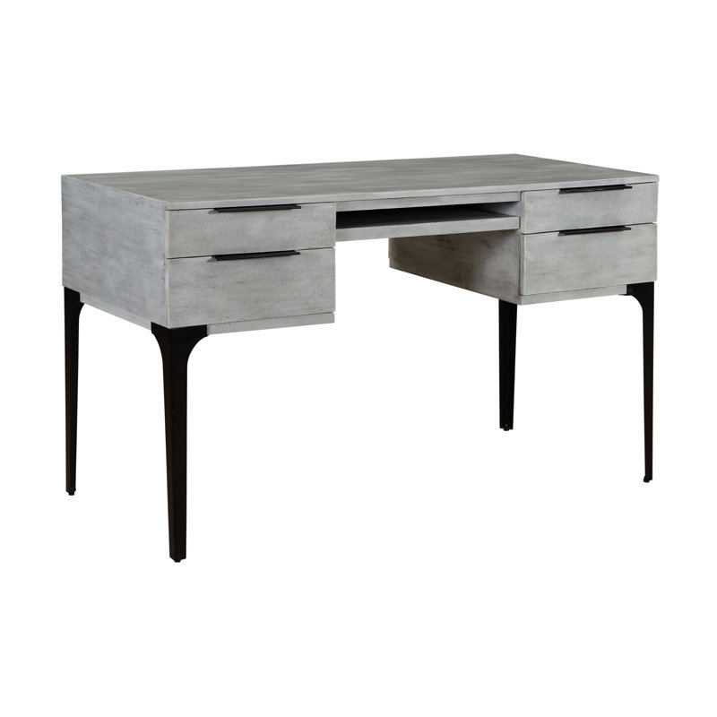 Solid Wood Top Metal Base Computer Desk
