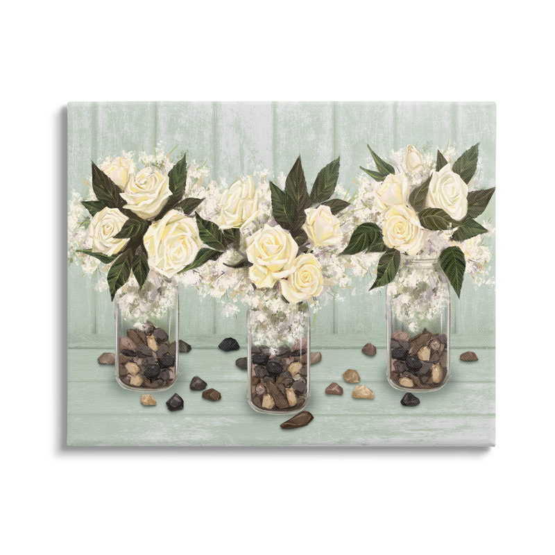 «Three Rose Bouquets Scattered Rocks Flower Arrangement» par Ziwei Li - impression sur toile, Toile tendue