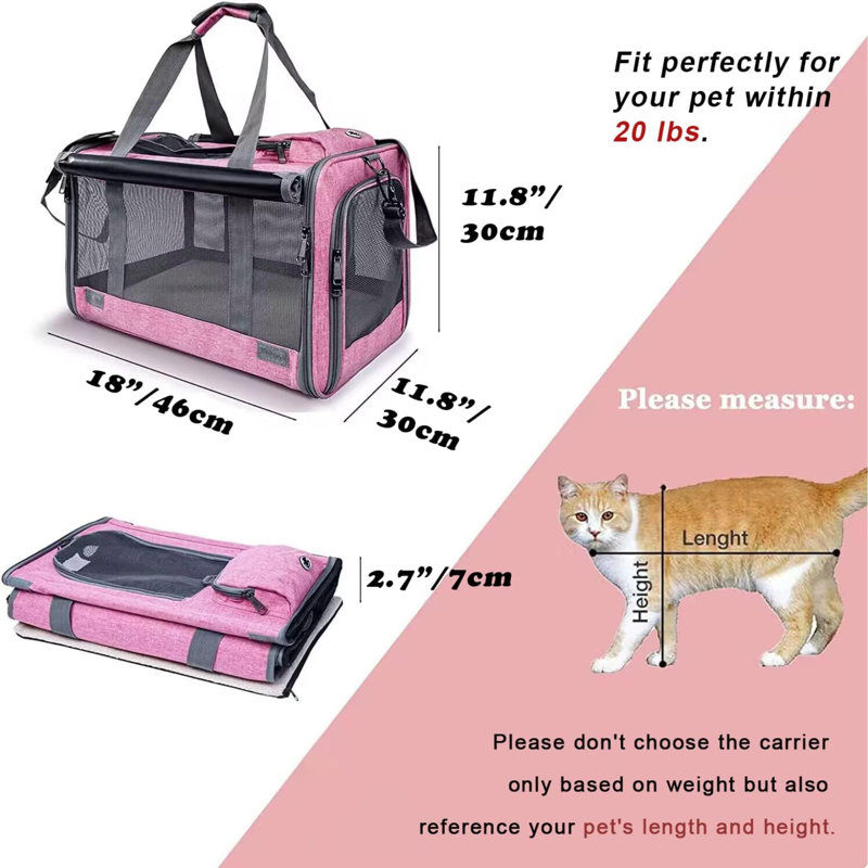 Sac de transport pour animaux de compagnie pour chats, sac de transport pour animaux de compagnie à côtés souples pour gros chats et chiots