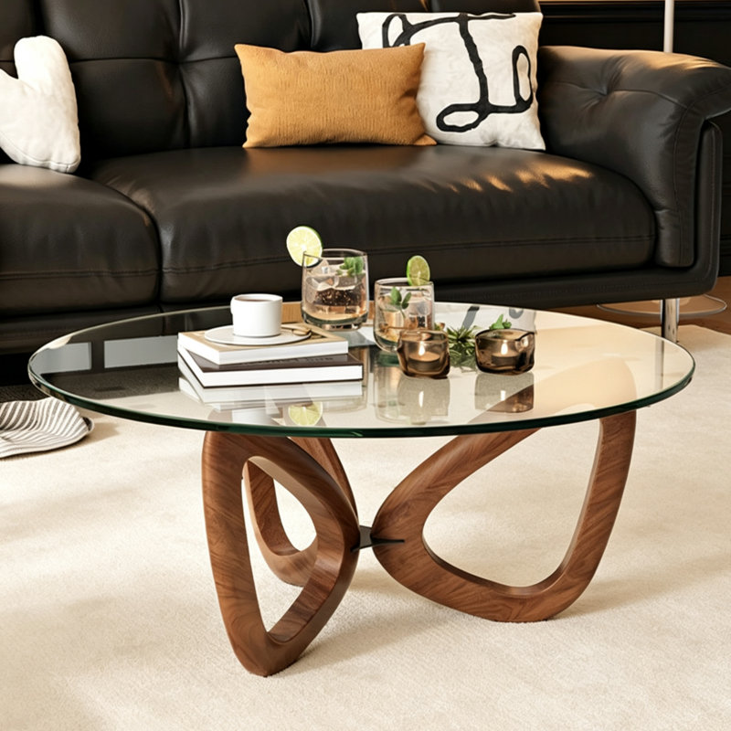 Table basse 35,43 "ronde en verre avec base en bois