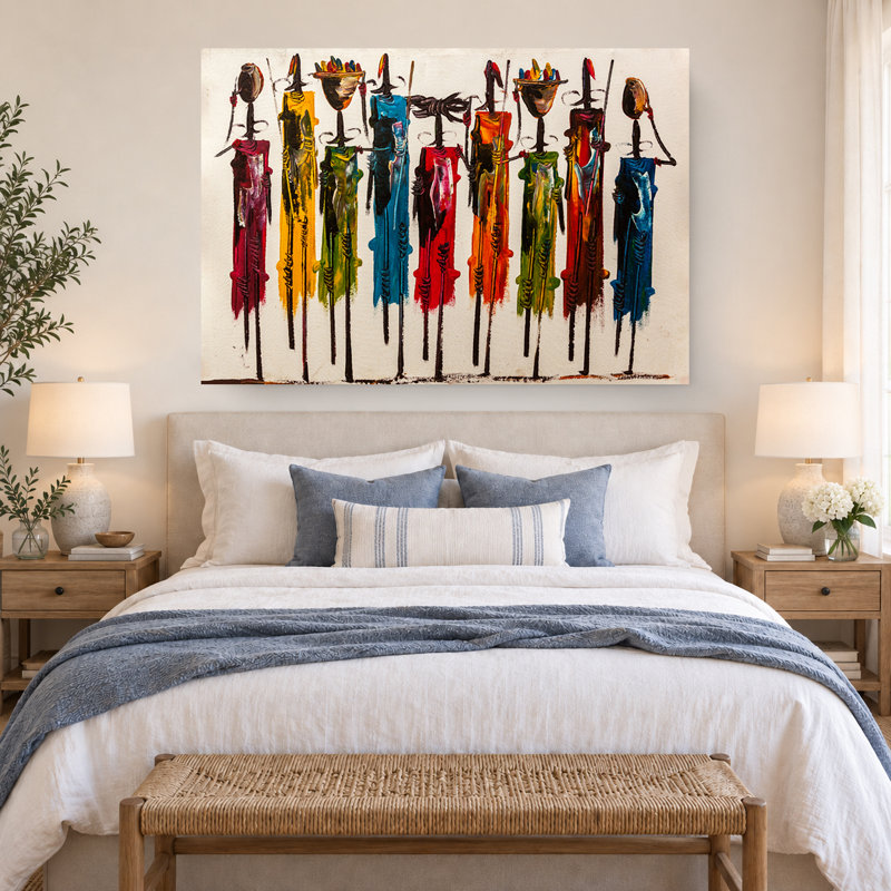 Colorful African Masai People Stretched Canvas Wall Art, Ready to Hang, 30" H x 45" W