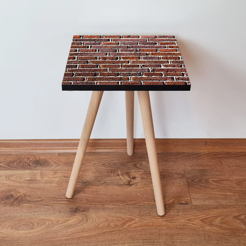 Modern Side Table with Beech Wood Legs, Brown & White, 13.8 x 16.5 x 13.8 inches | 100% MDF, Thickness: 0.7 inches | Geometric Design, Perfect for Living Room & Bedroom, Stylish & Functional Accent Piece