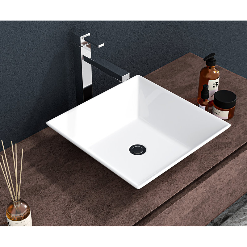 Lavabo de salle de bain en céramique 16 x 16 pouces - moderne et élégant, avec une oxydation des taches en blanc élégant, pour divers espaces de salle de bain