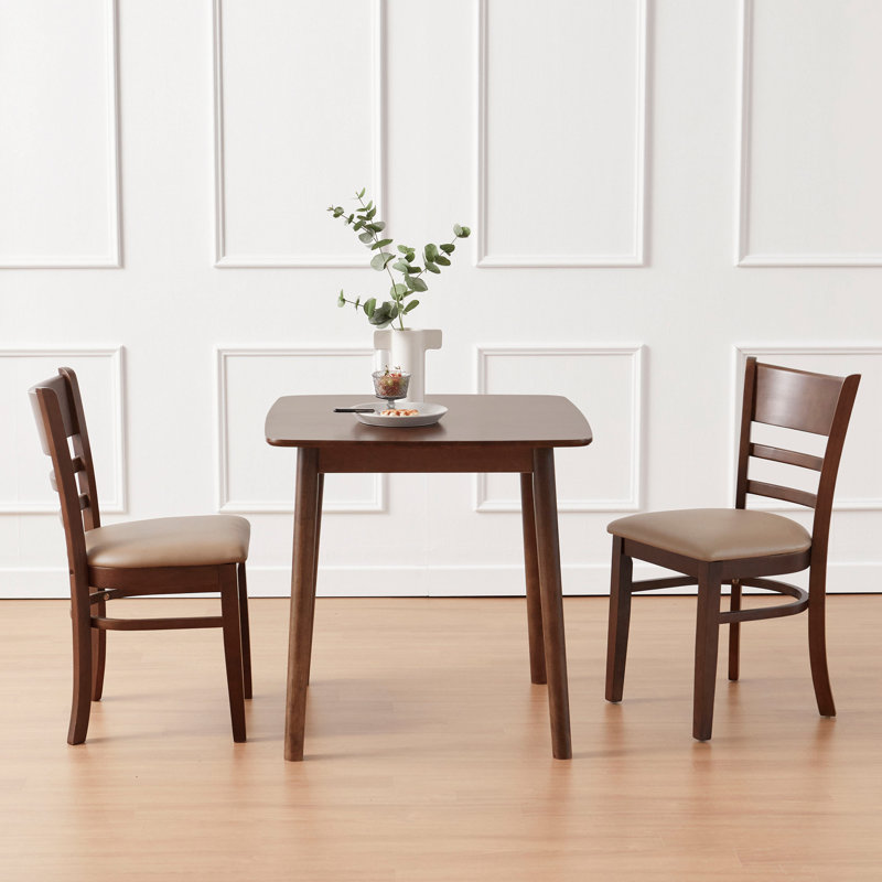 Rowley 3-Piece Solid Wood Modern Square Breakfast Nook Dining Table Set, Walnut