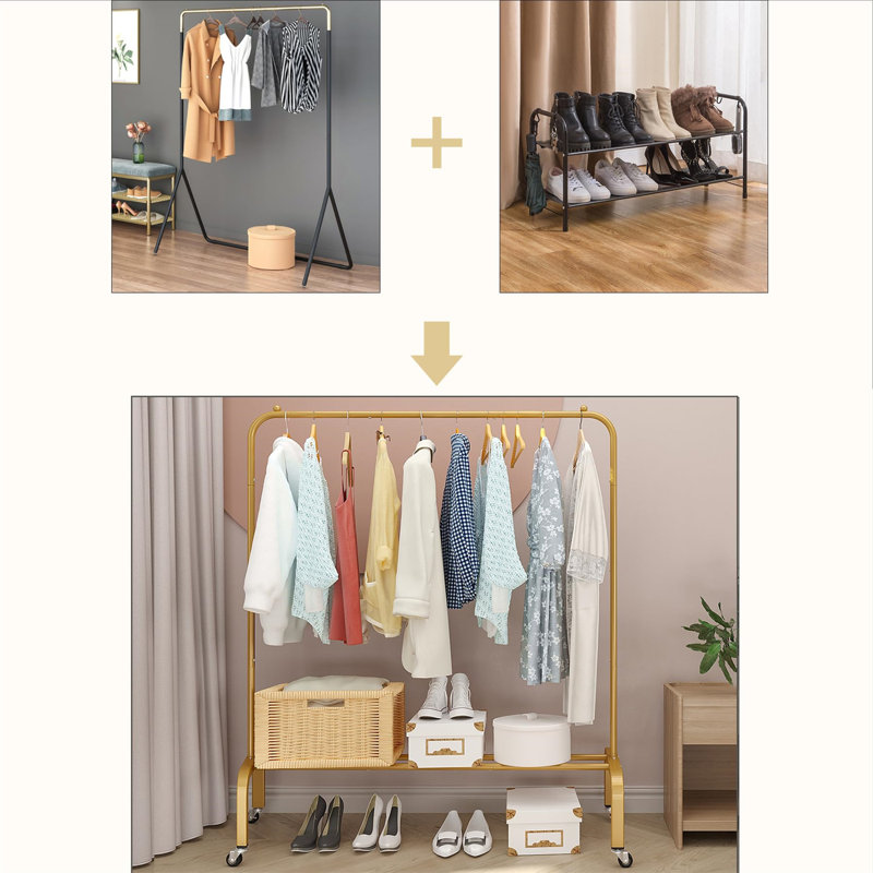 43.31'' Iron Rolling Clothing Rack, Gold