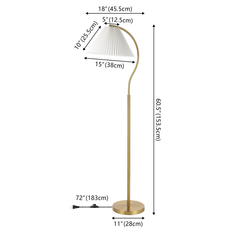 Shynel 60.5" Modern Glam Metal Arc LED Floor Lamp with Pleated Shade