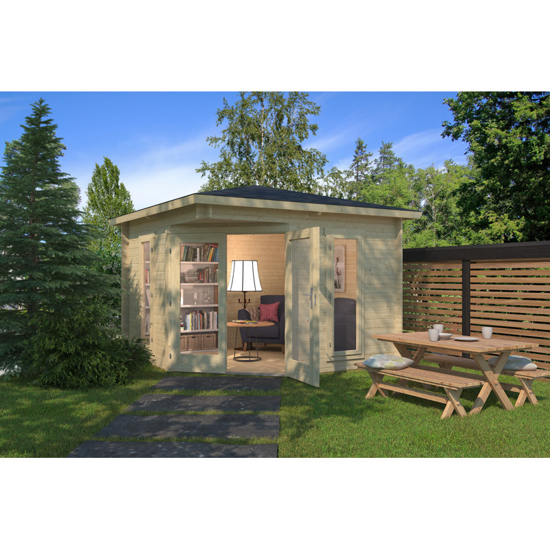  9.5 x 9.5 Ft. Corner Log Cabin With Single Glazing (28mm), Eastleigh Natural Wood