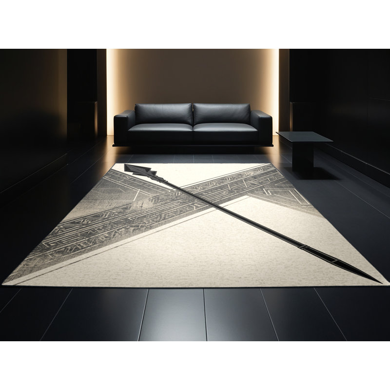 Tapis à motif géométrique moderne moelleux et doux à motif géométrique en tissu beige, 5 x 8