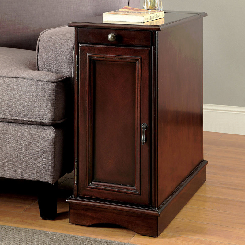Porte-gobelet escamotable transitionnel pour table d'appoint avec prise USB intégrée, cerisier, Cerisier