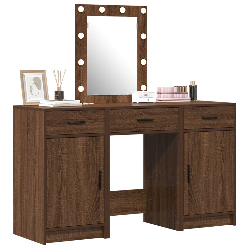 Dressing Table with Mirror, Brown Oak