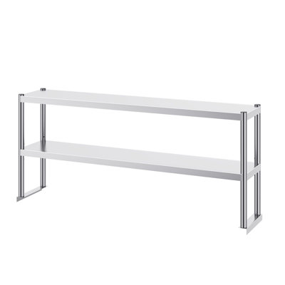 SUS201 Stainless Steel Overshelf 12 x 60 Inch 1 Piece Silver Adjustable Shelves Double Tier