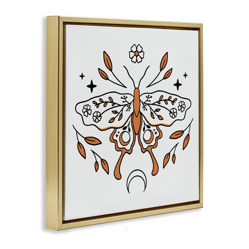 «Celestial Floral Moth Floater», art mural par Ahmad, Cadre flottant métallique doré, H 25 po x l 25 po