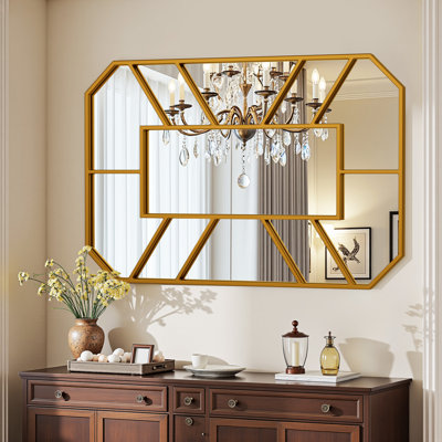 Miroir mural Grid, miroir mural décoratif pour fenêtre, miroir mural pour salle de bain ou salon