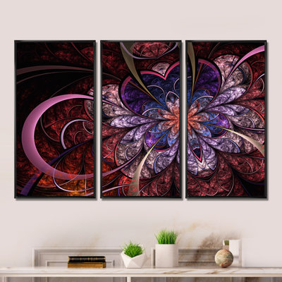 Cœur en forme de fleur fractale - ensemble d'art mural moderne sur toile 3