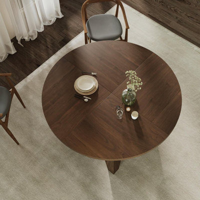 Round Dining Table for 4-6 People,Modern Kitchen Table with Inverted V Wooden Base, Stylish Design 47'' Dining Table for Kitchen, Dining Room, Living
