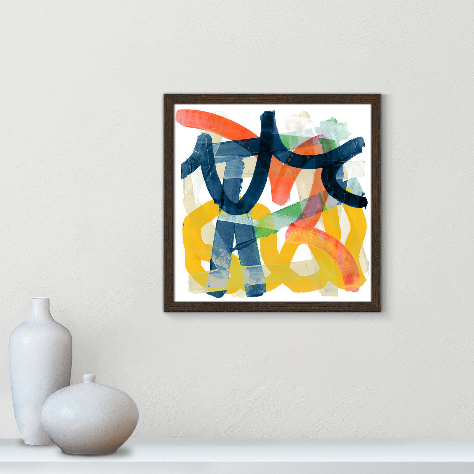 Shuffling by Cartissi - Picture Frame Painting, Walnut Framed, 17" H x 17" W x 0.75" D