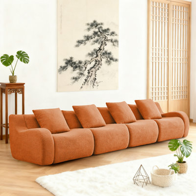 4-Seat Boneless Sofa, High-Quality Teddy Fabric,No assembly required Curved armrest,Anti-slip Design,32D High Density Sponge Full Compression Vacuum Packag,For Studies Iiving Rooms