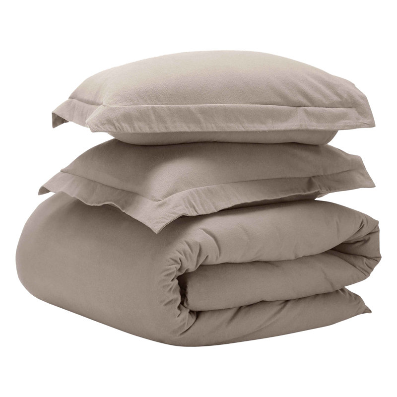 Ensemble de housse de couette 100% flanelle de coton Blue Nile Mills - Motif douillet et uni, Gris