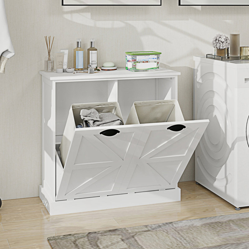 Armoire de trieur de linge inclinable à deux compartiments, H 30,7 po x l 31,49 po x P 13,77 po, Blanc2
