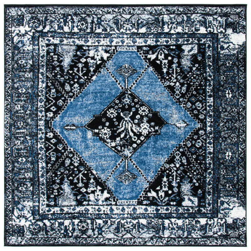 Tapis oriental bleu / gris Carwyn, Carré 6 pi 7 po