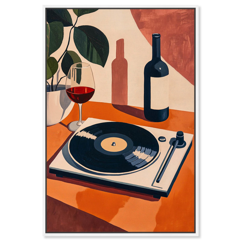 Vinyle et toile de vin par Art Remedy, H 37 po x l 25 po, Cadre flottant, Blanc
