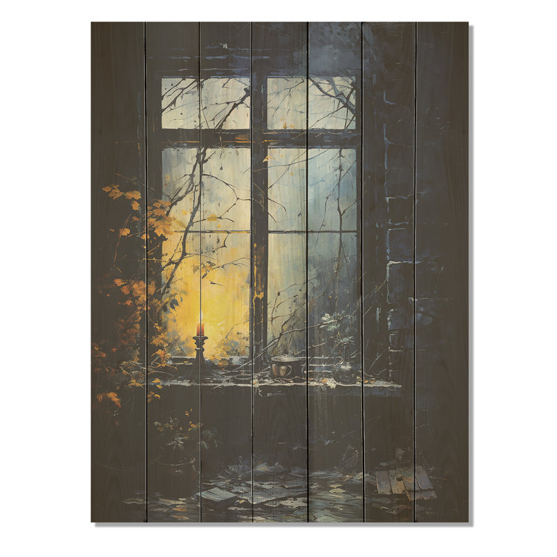 Nightly Farmhouse Window Charm II - Fenêtres de ferme sur imprimé bois, H 32 po x l 24 po