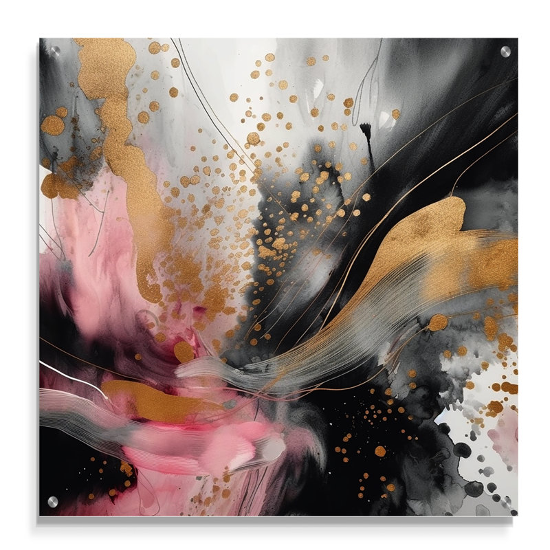 Texture or rose Splash Marble III - art mural abstrait en marbre acrylique pour le salon, H 16 po x l 16 po