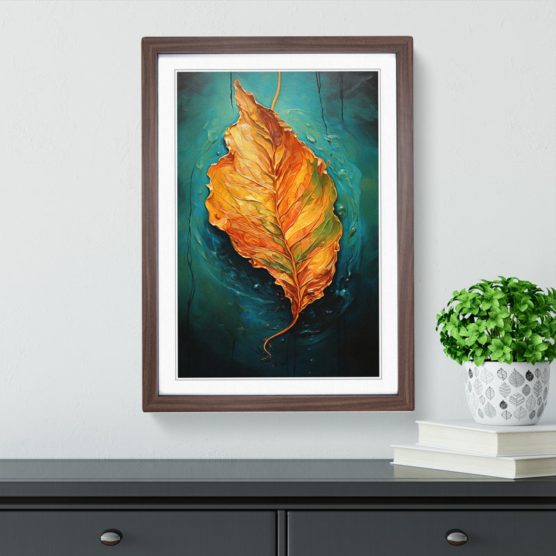 Leaf Action Painting Art - Framed Print, Walnut Framed, 64cm H x 46cm W x 2cm D