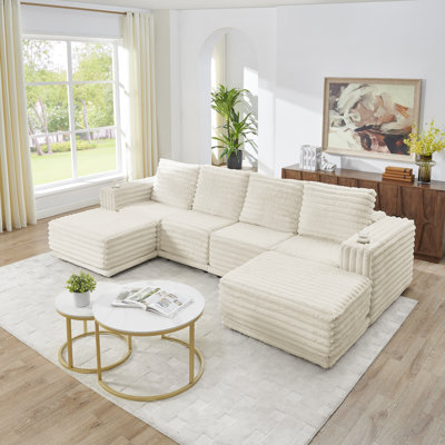 Upholstered Convertible Combination Cloud Modular Sectional Sofa & Ottoman