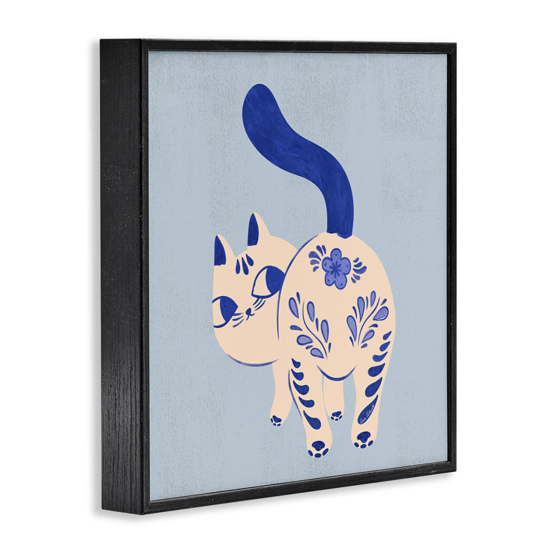  «Purrcelin» à motif de chat blanc, estampe numérique par Carrie Cantwell, H 12 po x l 12 po, Giclée encadrée noir minuit