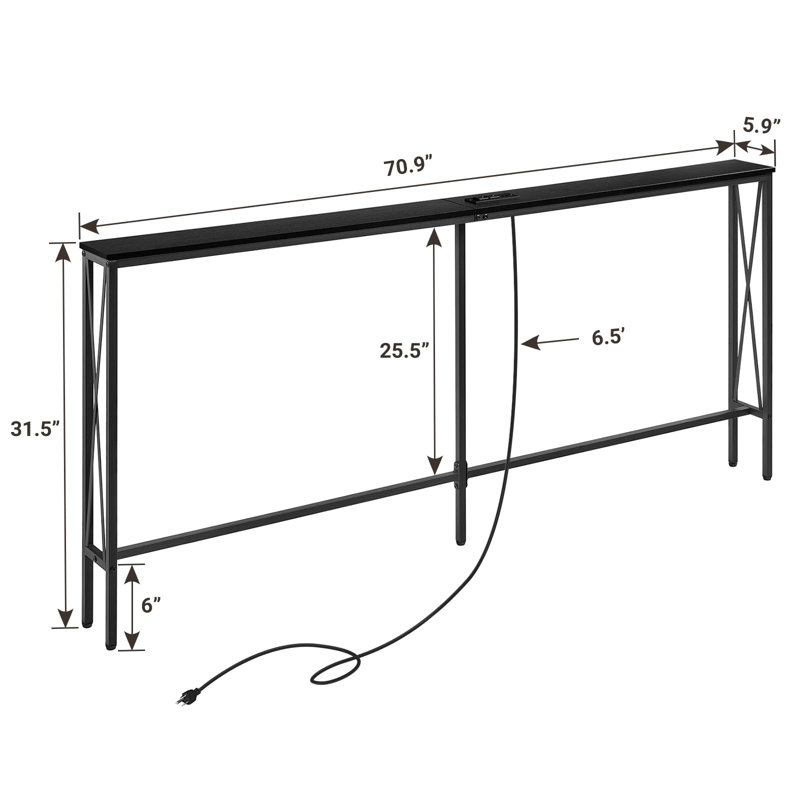 Console Table - Space-Saving Sofa Table With Built-In Outlets & USB Ports, 5.9"D X 70.9"W X 31.5"H, Ideal For Living Room