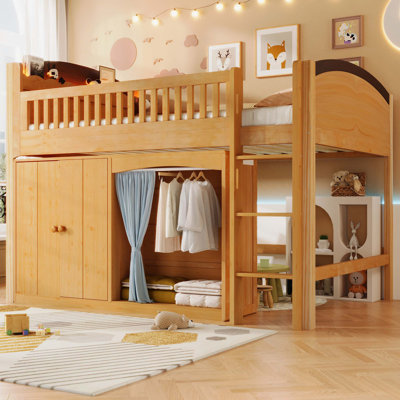 Lit mezzanine avec armoire de rangement, garde-robe et DEL