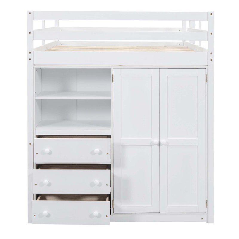 Jamyrah Kids Full Loft Bed with Drawers, White