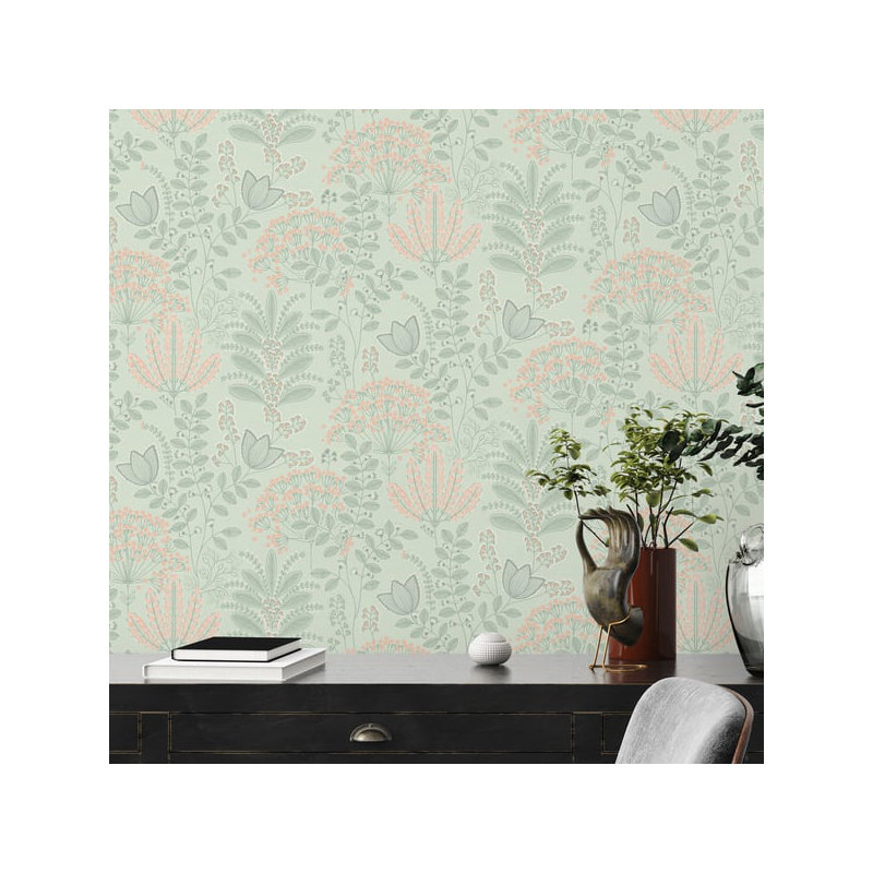 Flourish 10.05m x 53cm Wallpaper Roll, Green