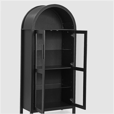 Une armoire de rangement arquée haute avec une lampe, une armoire de rangement en bois de style rétro moderne avec des cloisons en verre réglables, peut être utilisée comme armoire multifonctionnelle dans les cuisines