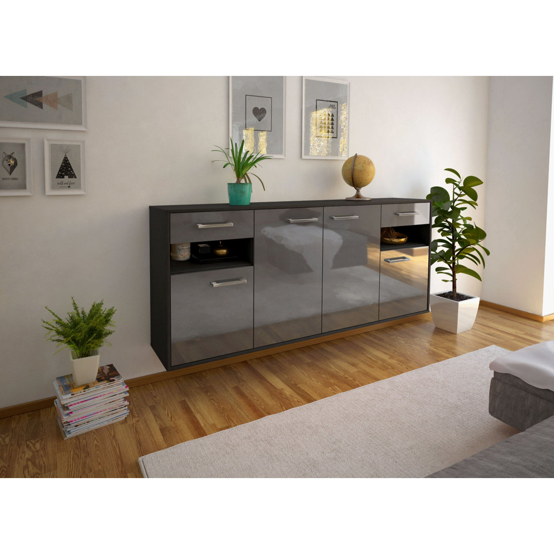 Sideboard Killeen, Farbe: Treibholz/Anthrazit, Fliegend/Metallgriffe, Größe: 180x79x35cm