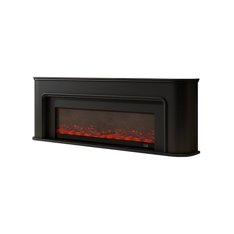 Black Solid Wood TV Cabinet Fireplace, Black