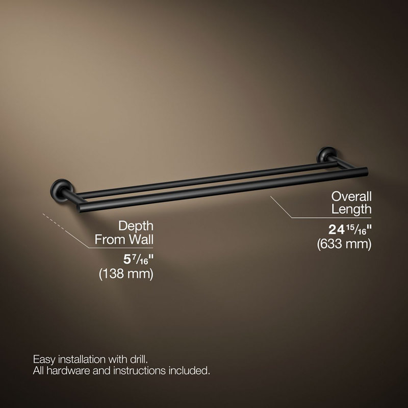 Double barre à serviettes murale Purist, Noir mat
