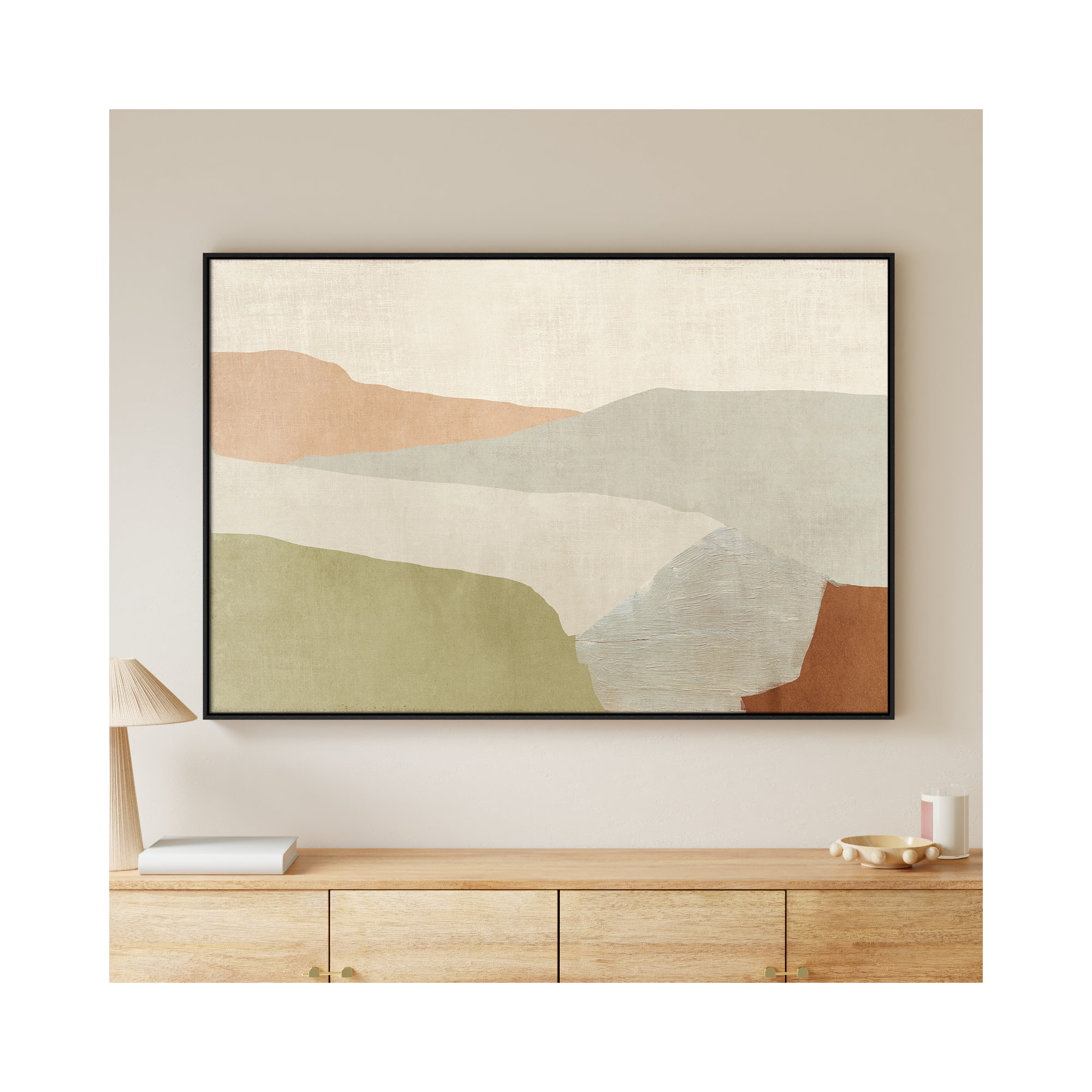 Pastel Views - Floater Frame Painting on Canvas, Black, 41.5" H x 61.5" W