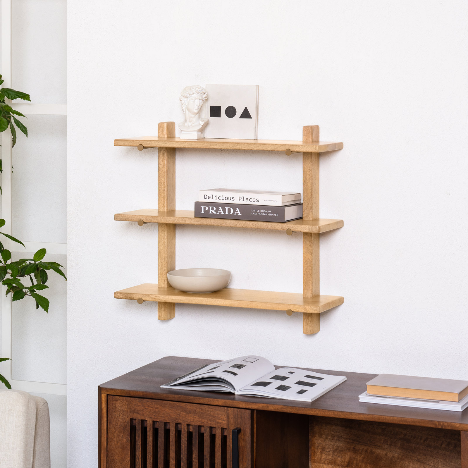 Francis Solid Wood Wall Mounted Shelves, Natural
